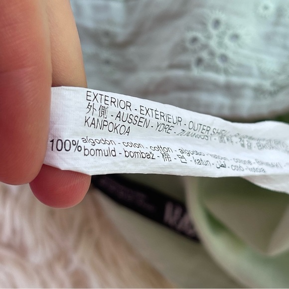 ZARA Embroidered Eyelet Shorts Mint Green Cotton High Waisted Pockets size XS - Picture 10 of 10